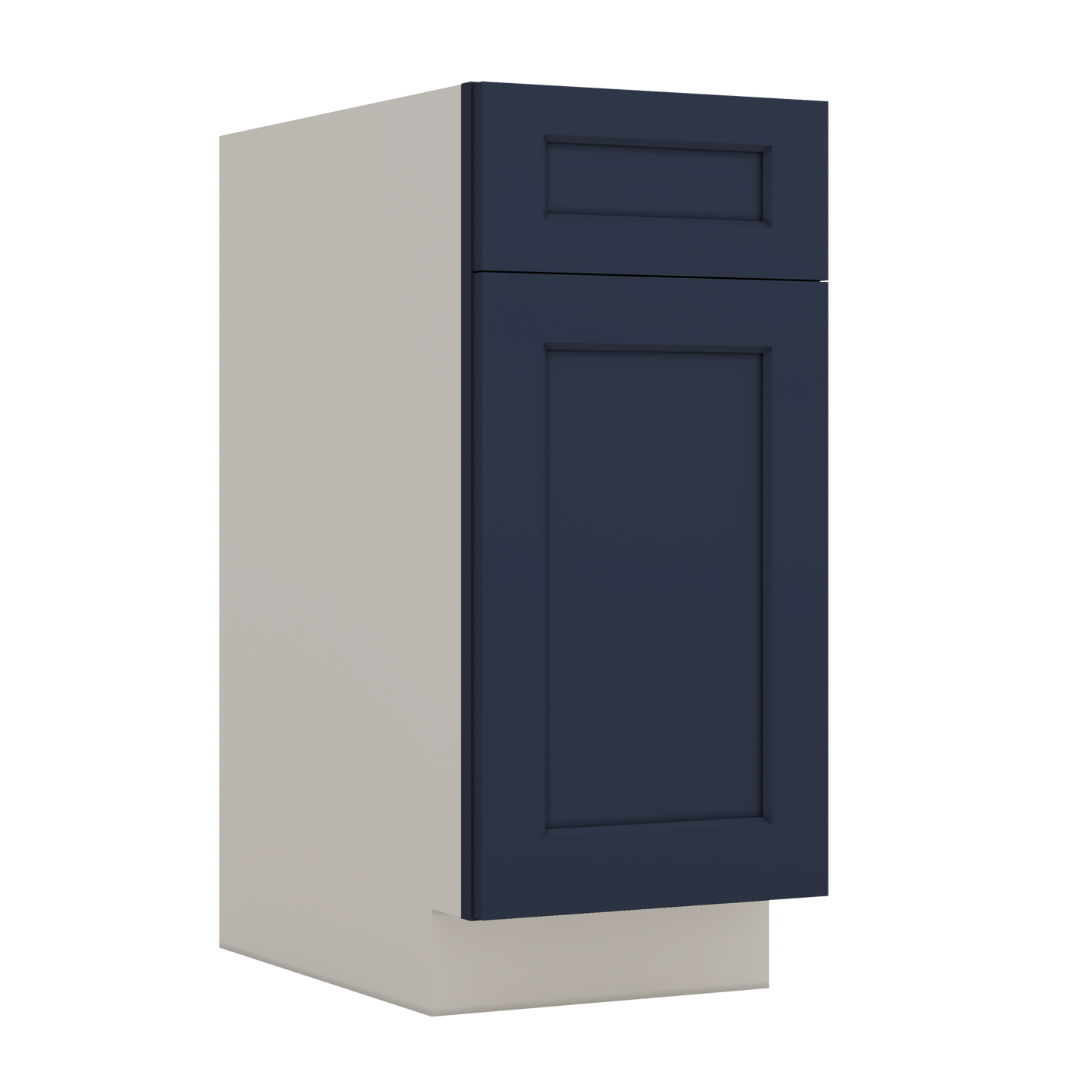 Trash Can Pull Out Base Cabinet NB29 Naval Blue Shaker 1-1/4" Overlay 15" and 18" Wide