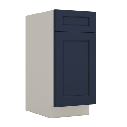 Trash Can Pull Out Base Cabinet NB29 Naval Blue Shaker 1-1/4" Overlay 15" and 18" Wide