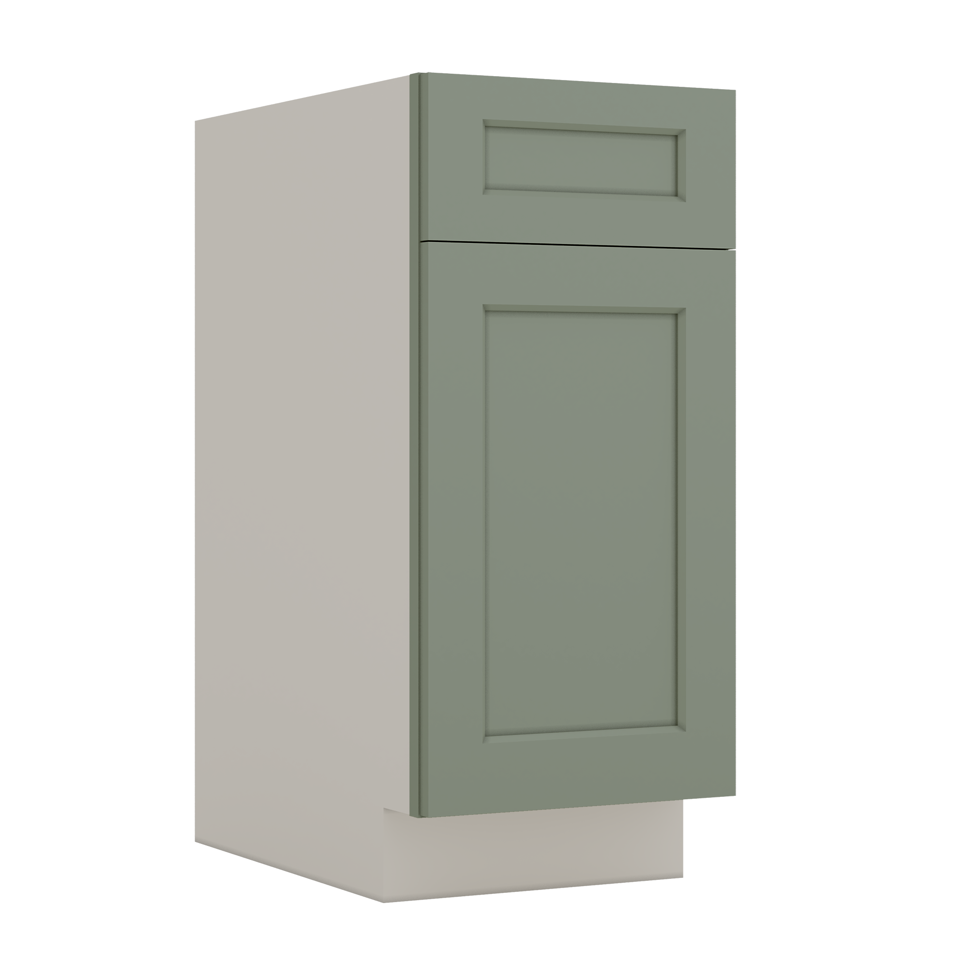 15" and 18" Wide Trash Can Pull Out Base Cabinet Green Shaker 1-1/4" Overlay