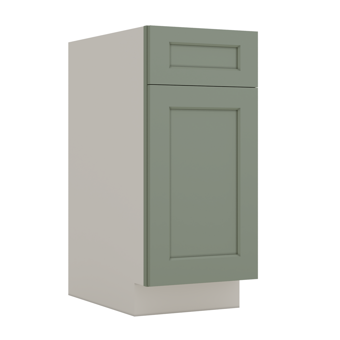 Trash Can Pull Out Base Cabinet 14SG Sage Green Shaker 1-1/4" Overlay 15" and 18" Wide