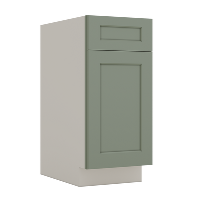 Trash Can Pull Out Base Cabinet 14SG Sage Green Shaker 1-1/4" Overlay 15" and 18" Wide