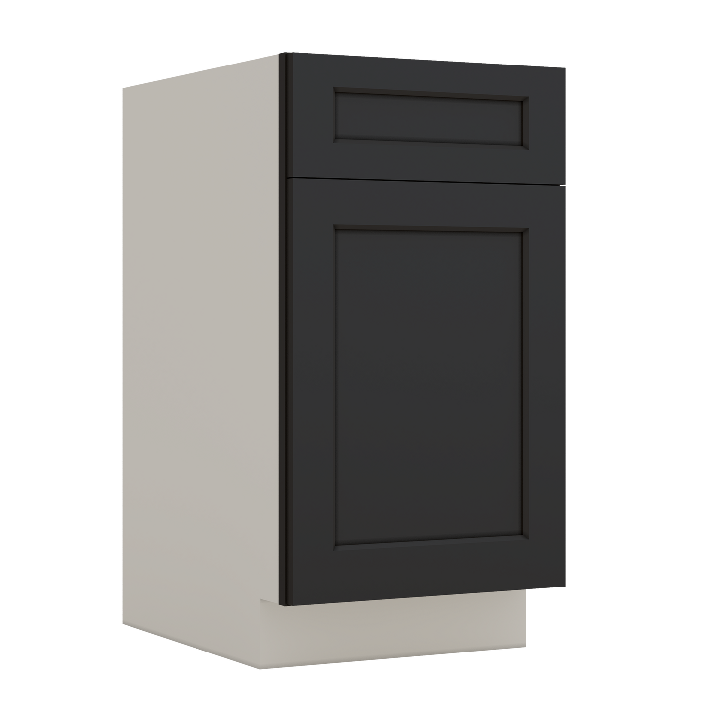 Trash Can Pull Out Base Cabinet 15HNS Hermosa Noir Black Shaker 1-1/4" Overlay 15" and 18" Wide