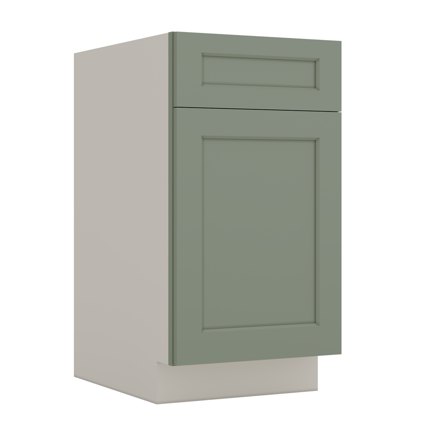 15" and 18" Wide Trash Can Pull Out Base Cabinet Green Shaker 1-1/4" Overlay