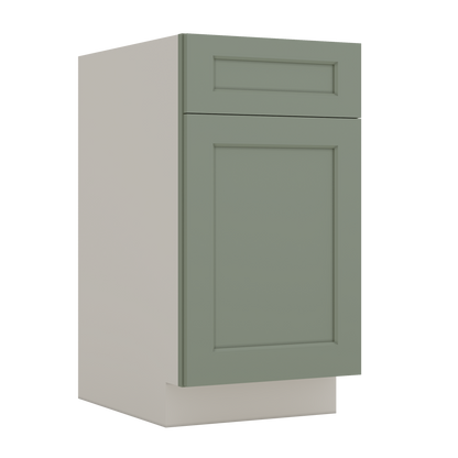 15" and 18" Wide Trash Can Pull Out Base Cabinet Green Shaker 1-1/4" Overlay