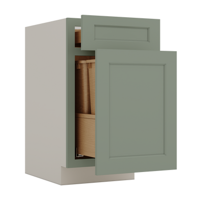 Trash Can Pull Out Base Cabinet 14SG Sage Green Shaker 1-1/4" Overlay 15" and 18" Wide