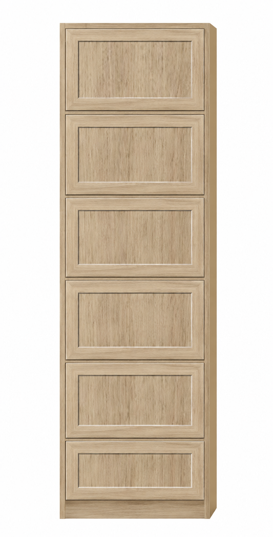 Rift Oak 84-inch six-drawer pantry cabinet in a centered product view.