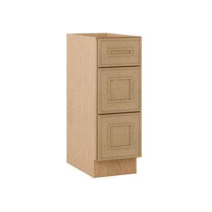 Natural oak elegant craftsman shaker 3-drawer base 12"–21" rta kitchen cabinet