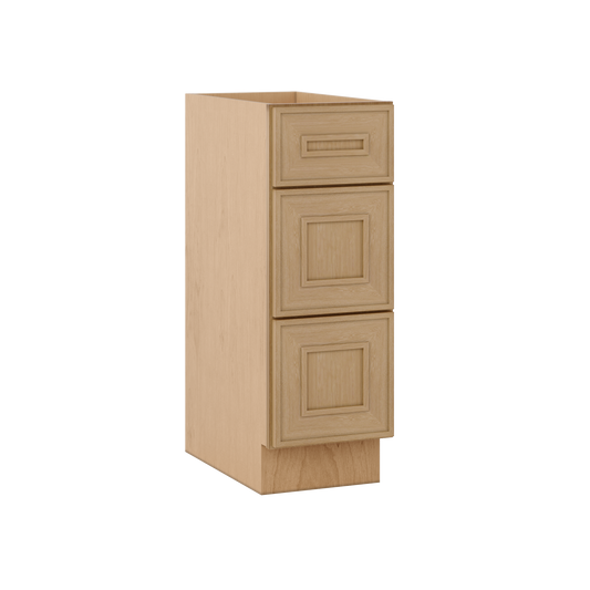 Vanity Base Cabinet 3 Drawer Base 12", 15", 18", 21" Elegant Oak Craftsman Shaker 1-1/4" Overlay