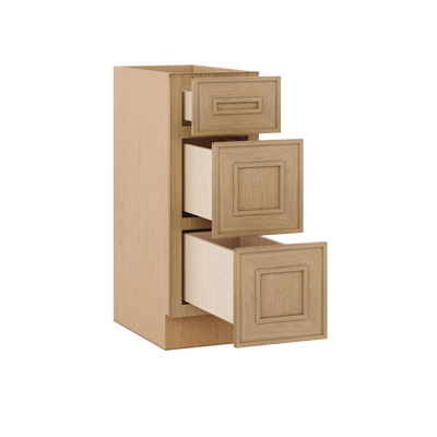 Vanity Base Cabinet 3 Drawer Base 12", 15", 18", 21" Elegant Oak Craftsman Shaker 1-1/4" Overlay