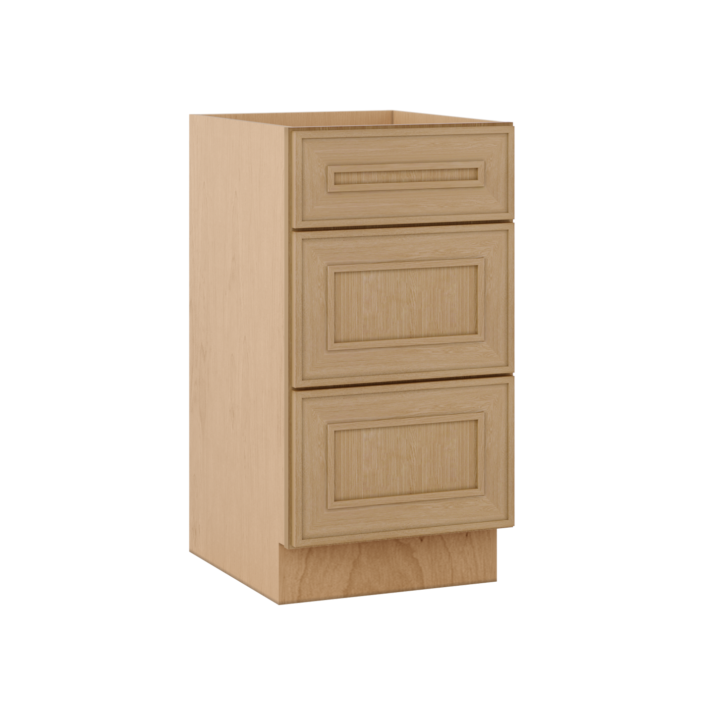 Natural oak elegant craftsman shaker 3-drawer base 12"–21" rta kitchen cabinet – installed kitchen view
