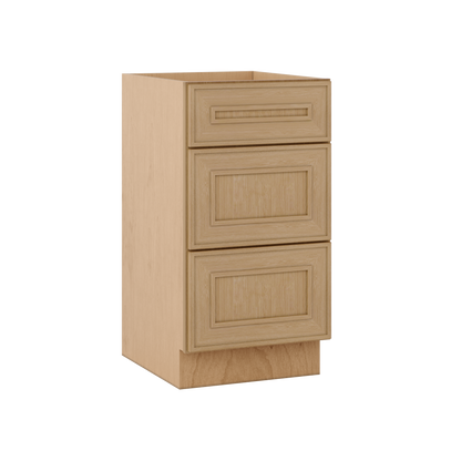 Natural oak elegant craftsman shaker 3-drawer base 12"–21" rta kitchen cabinet – installed kitchen view