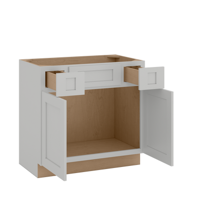 36", 42", and 48" Width | Vanity Base 2 Top Drawers Cabinet | RTA Unassembled | Monaco White Shaker Full Overlay