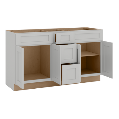 60" Width | Vanity Sink Combo - Double Bowl And Single Bowl Cabinet | RTA Unassembled | Monaco White Shaker Full Overlay