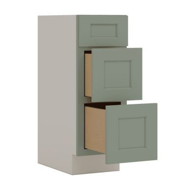 Vanity Drawer Base 12", 15", 18" & 21" Green Shaker 1-1/4" Overlay