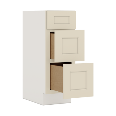 Vanity Drawer Base 12", 15", 18" & 21" Manhattan Cream Shaker 1-1/4" Overlay