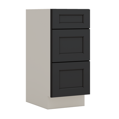 Vanity Drawer Base 12", 15", 18", 21" & 24" 15HNS Hermosa Noir Black Shaker 1-1/4" Overlay