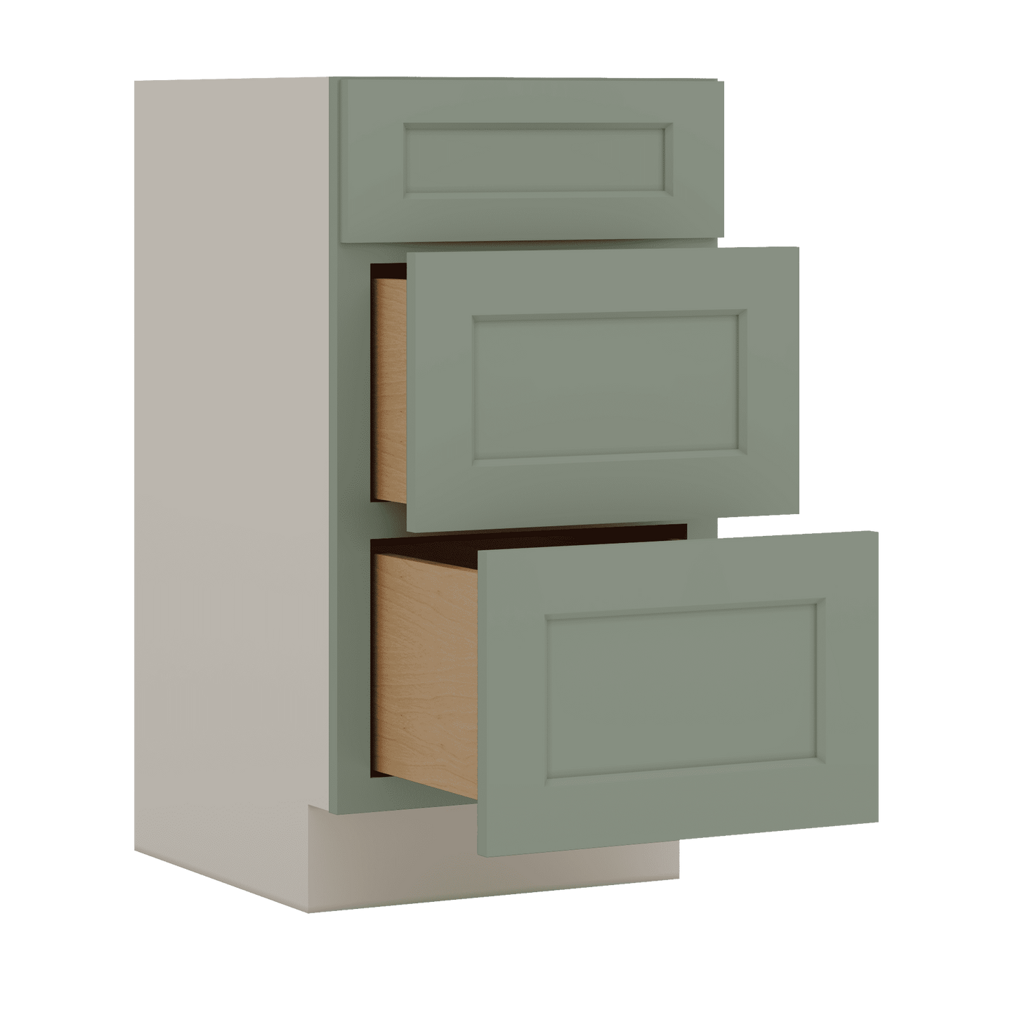 Vanity Drawer Base 12", 15", 18", 21" & 24" Green Shaker 1-1/4" Overlay