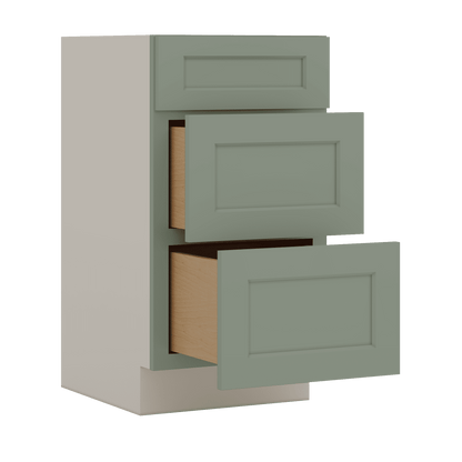 Vanity Drawer Base 12", 15", 18", 21" & 24" Green Shaker 1-1/4" Overlay
