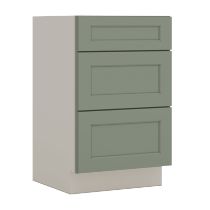 Vanity Drawer Base 12", 15", 18", 21" & 24" Green Shaker 1-1/4" Overlay