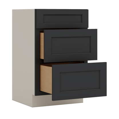 Vanity Drawer Base 12", 15", 18", 21" & 24" 15HNS Hermosa Noir Black Shaker 1-1/4" Overlay