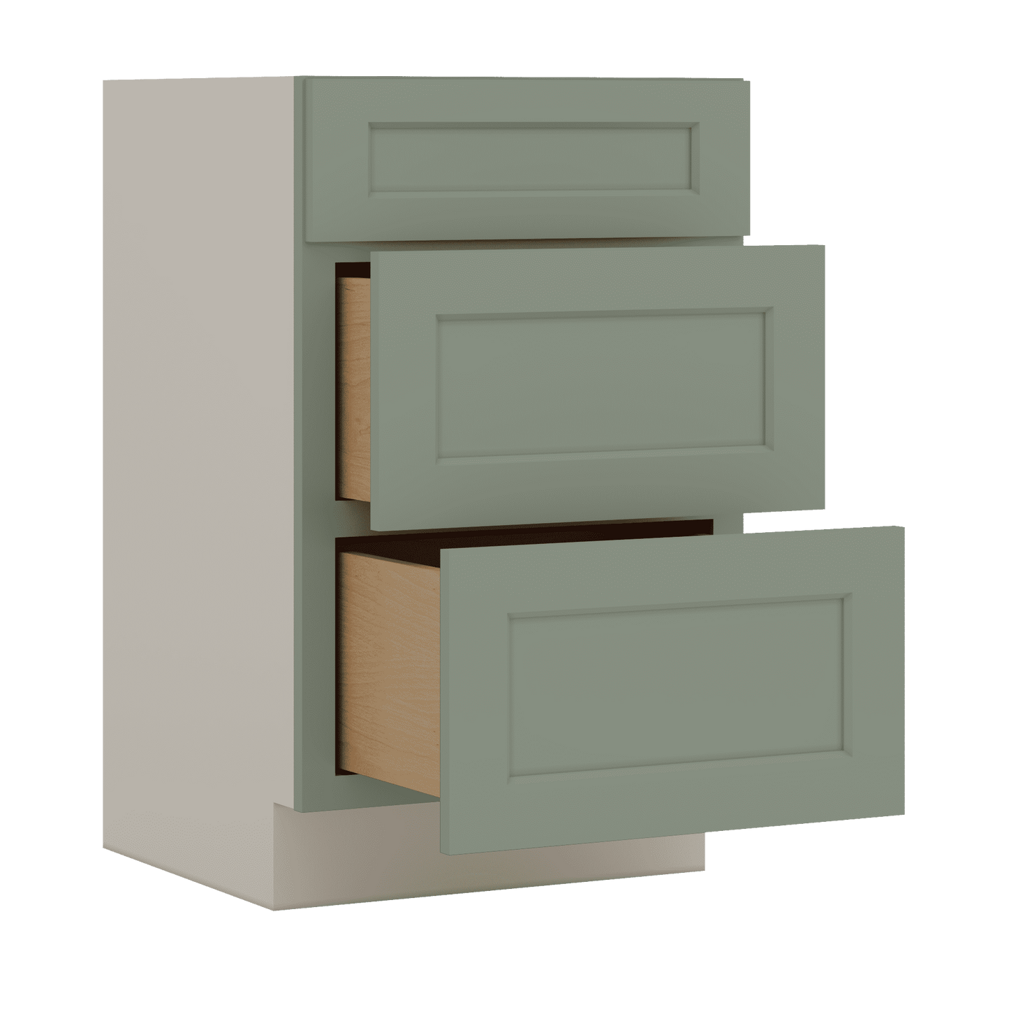 Vanity Drawer Base 12", 15", 18", 21" & 24" Green Shaker 1-1/4" Overlay