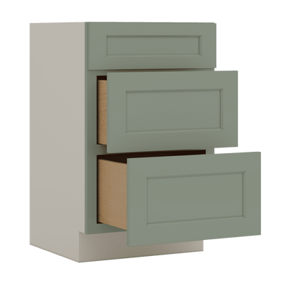 Vanity Drawer Base 12", 15", 18", 21" & 24" Green Shaker 1-1/4" Overlay
