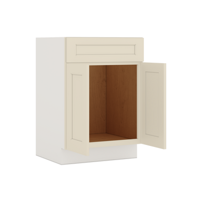 Vanity Sink Base 24", 27", 30" & 36" Manhattan Cream Shaker 1-1/4" Overlay