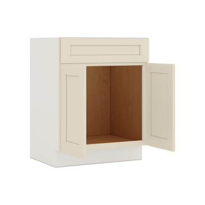Vanity Sink Base 24", 27", 30" & 36" Manhattan Cream Shaker 1-1/4" Overlay