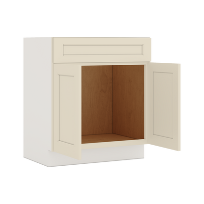 Vanity Sink Base 24", 27", 30" & 36" Manhattan Cream Shaker 1-1/4" Overlay