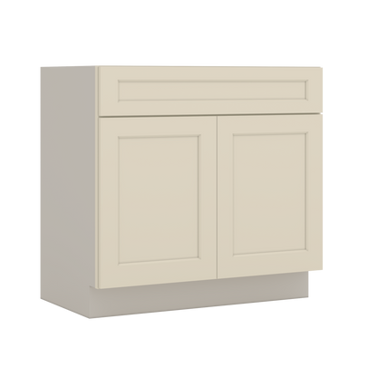 Vanity Sink Base 24", 27", 30" & 36" Manhattan Cream Shaker 1-1/4" Overlay