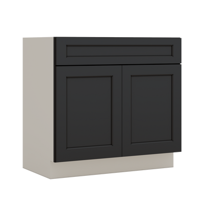 Vanity Sink Base 24", 27", 30" & 36" 15HNS Hermosa Noir Black Shaker 1-1/4" Overlay