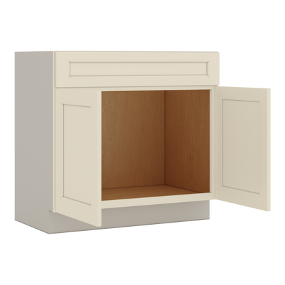Vanity Sink Base 24", 27", 30" & 36" Manhattan Cream Shaker 1-1/4" Overlay