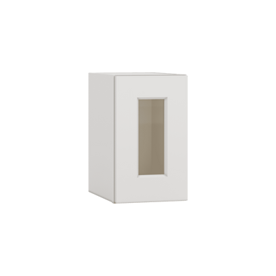 15" Tall 2WS White Shaker Stackable Glass Wall Cabinet - Single Door 9", 12", 15", 18" & 21" Wide