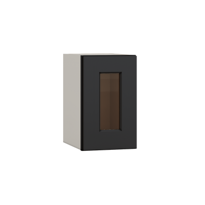 15" Tall 15HNS Hermosa Noir Black Shaker Stackable Glass Ready Wall Cabinet - Single Door 9", 12", 15", 18" & 21" Wide