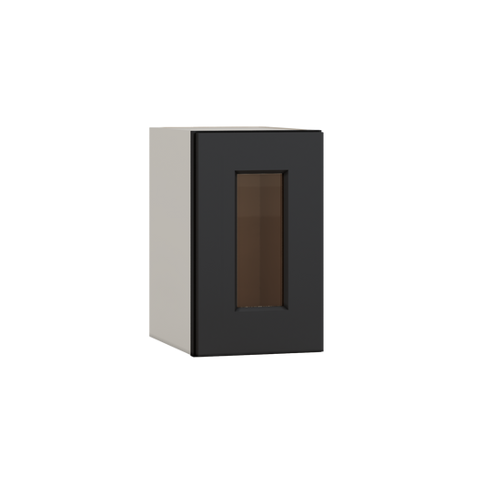 15" Tall 15HNS Hermosa Noir Black Shaker Stackable Glass Ready Wall Cabinet - Single Door 9", 12", 15", 18" & 21" Wide