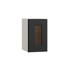 15" Tall 15HNS Hermosa Noir Black Shaker Stackable Glass Wall Cabinet - Single Door 9", 12", 15", 18" & 21" Wide