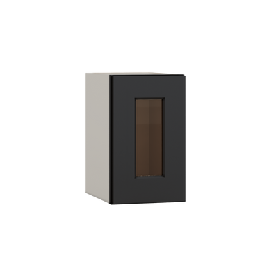 15" Tall 15HNS Hermosa Noir Black Shaker Stackable Glass Ready Wall Cabinet - Single Door 9", 12", 15", 18" & 21" Wide