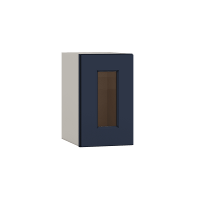 15" Tall 29NB Naval Blue Shaker Stackable Glass Wall Cabinet - Single Door 9", 12", 15", 18" & 21" Wide