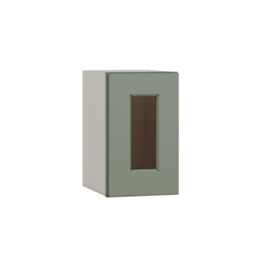 15" Tall Green Shaker Stackable Glass Wall Cabinet - Single Door 9", 12", 15", 18" & 21" Wide