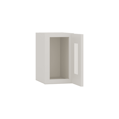 15" Tall 2WS White Shaker Stackable Glass Wall Cabinet - Single Door 9", 12", 15", 18" & 21" Wide