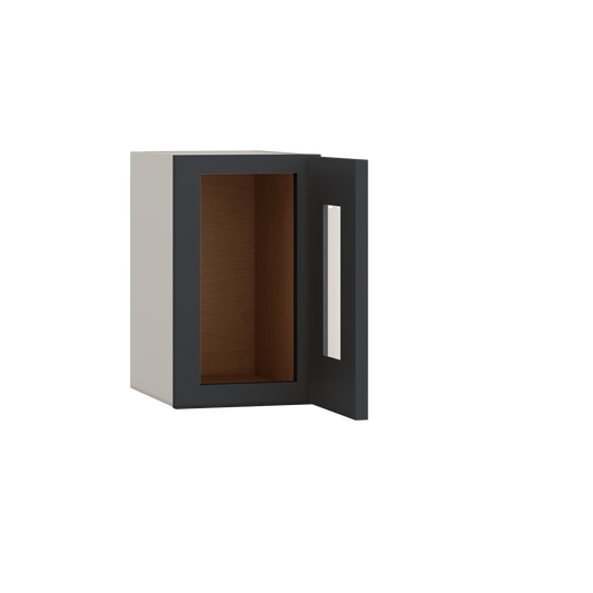 15" Tall 15HNS Hermosa Noir Black Shaker Stackable Glass Ready Wall Cabinet - Single Door 9", 12", 15", 18" & 21" Wide