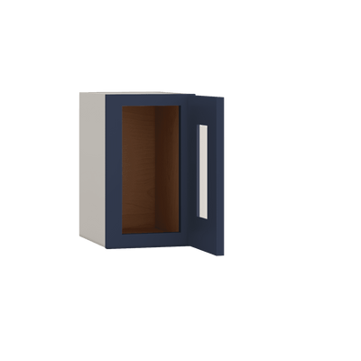 15" Tall 29NB Naval Blue Shaker Stackable Glass Wall Cabinet - Single Door 9", 12", 15", 18" & 21" Wide