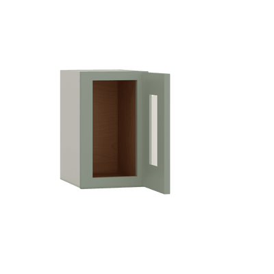 15" Tall Green Shaker Stackable Glass Ready Wall Cabinet - Single Door 9", 12", 15", 18" & 21" Wide