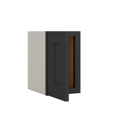 15" Tall 15HNS Hermosa Noir Black Shaker Stackable Wall Cabinet - Single Door 9", 12", 15", 18" & 21" Wide