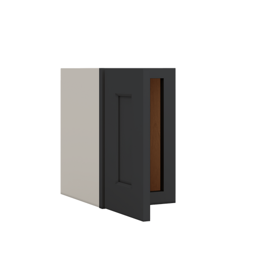15" Tall 15HNS Hermosa Noir Black Shaker Stackable Wall Cabinet - Single Door 9", 12", 15", 18" & 21" Wide