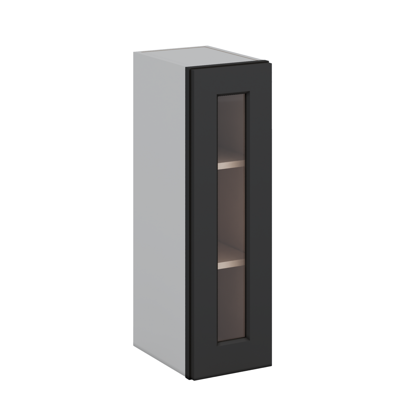 30" Tall 15HNS Hermosa Noir Black Shaker 1-1/4" Overlay Glass Ready Wall Cabinet - Single Door 9", 12", 15", 18", 21" WIde