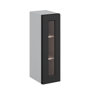 30" Tall 15HNS Hermosa Noir Black Shaker 1-1/4" Overlay Wall Glass Cabinet - Single Door 9", 12", 15", 18", 21" WIde