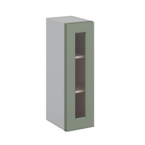 30" Tall Green Shaker 1-1/4" Overlay Wall Glass Cabinet - Single Door 9", 12", 15", 18", 21" WIde