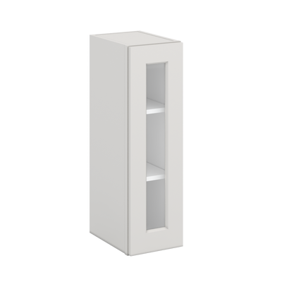 30" Tall 2WS White Shaker 1-1/4" Overlay Wall Glass Cabinet - Single Door 9", 12", 15", 18", 21" WIde
