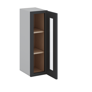 30" Tall 15HNS Hermosa Noir Black Shaker 1-1/4" Overlay Wall Glass Cabinet - Single Door 9", 12", 15", 18", 21" WIde